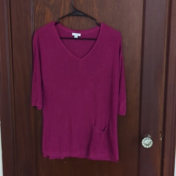 J.Jill Magenta Linen Blend 3/4 Sleeve V Neck Blouse Size XS Petite - Picture 1 of 7
